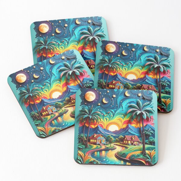 Item preview, Tropical Caribbean Dream Full Moon Glow Houses designed and sold by Emerald-Treasure.