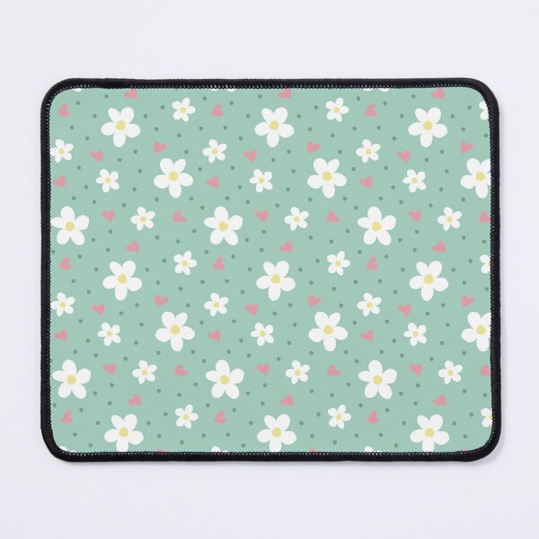 Item preview, Daisy pattern with pink hearts, polka dots, green background designed and sold by Kristin Alcorn.