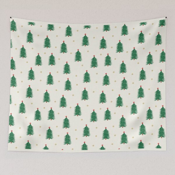 Item preview, Traditional Christmas tree pattern green and red with gold polka dots cream background designed and sold by Kristin Alcorn.