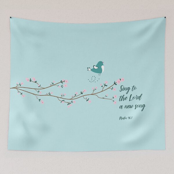Item preview, Sing to the Lord blue bird pink flowers designed and sold by Kristin Alcorn.