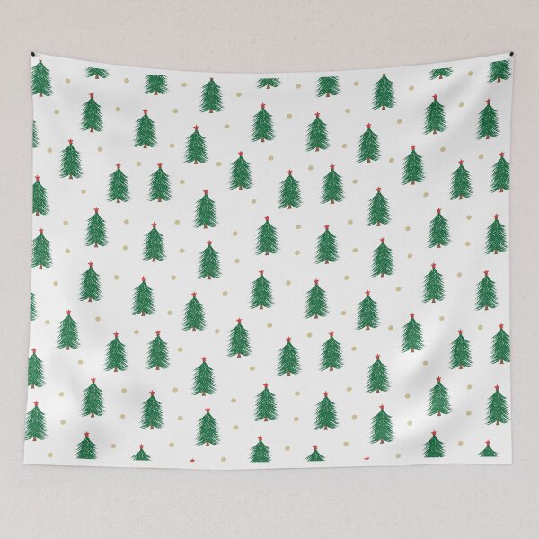 Item preview, Traditional Christmas tree pattern green and red with gold polka dots white background designed and sold by Kristin Alcorn.