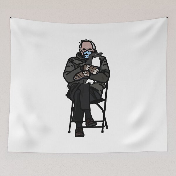 Item preview, Bernie Sanders in Mittens Holding a Penguin on Folding Chair designed and sold by ellenhenry.
