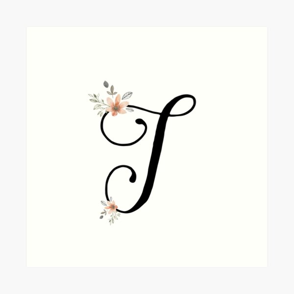 Letter T Elegant Cursive Calligraphy Initial Monogram Art Print By Porcodiseno Redbubble