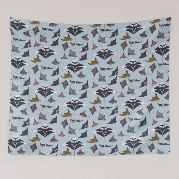 Item preview, MOBULIDAE poster with names (light blue) designed and sold by BEATRIZ ABAITUA.