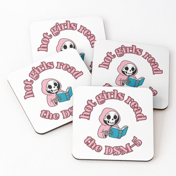Item preview, “Hot Girls Read the DSM-5” Sticker – Funny Psych Student Skeleton Design | Therapist-In-Training Aesthetic designed and sold by blush mind.