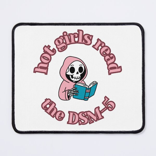 Item preview, “Hot Girls Read the DSM-5” Sticker – Funny Psych Student Skeleton Design | Therapist-In-Training Aesthetic designed and sold by blush mind.
