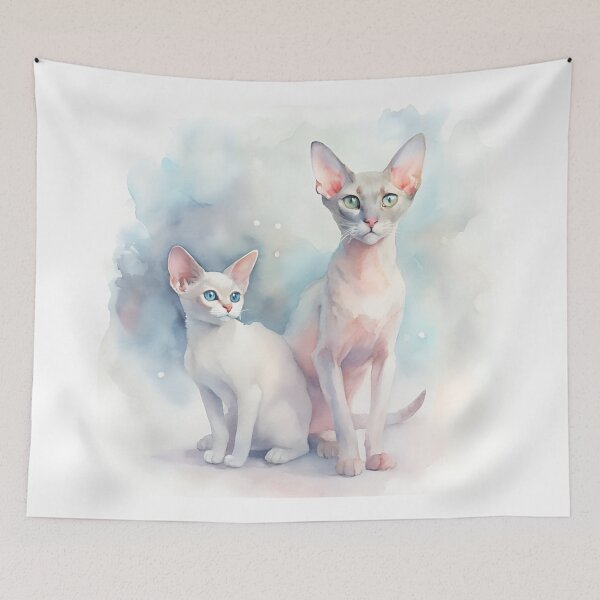 Item preview, Devon Rex Cat Duo | Elegant Watercolor Pet Portrait designed and sold by Michael van der Hoorn.