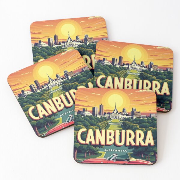 Item preview, Digital Retro Pop Art Poster of Canberra, Australia | Vintage-Inspired Aussie Artwork | Retro City Poster designed and sold by PaintedPixels01.