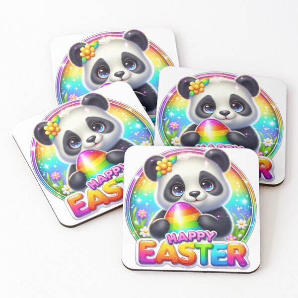 Item preview, panda, Easter panda, Happy Easter, cute baby animals, pastel Easter eggs, shiny rainbow, glossy frame, white background, adorable critters, festive mood designed and sold by Brilliant minds.