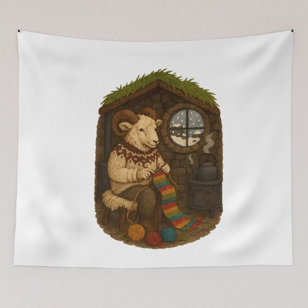 Item preview,  Icelandic Ram Knitting in Turf Cottage designed and sold by #Adulting Central.
