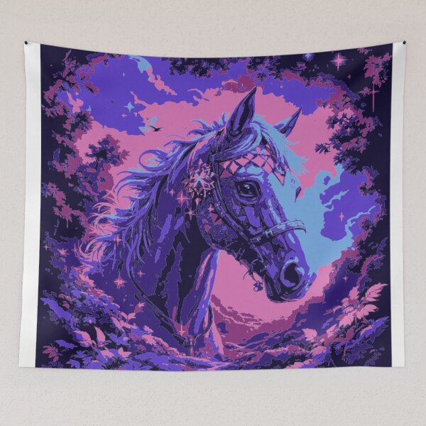 Item preview, 80s Fantasy & Synthwave Italian Velvet Burnout Horse Mask Tapestry – Cold War Military KSPM Kilim designed and sold by LuxuryApparels.