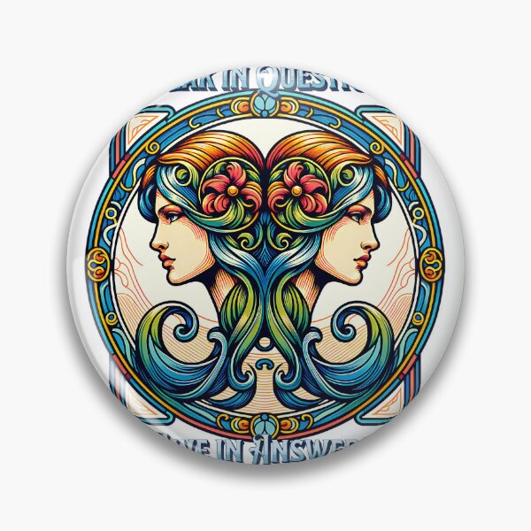 Item preview, Speak in Questions, Live in Answers – Gemini Zodiac Twins Art Nouveau Design designed and sold by NSB-Design.