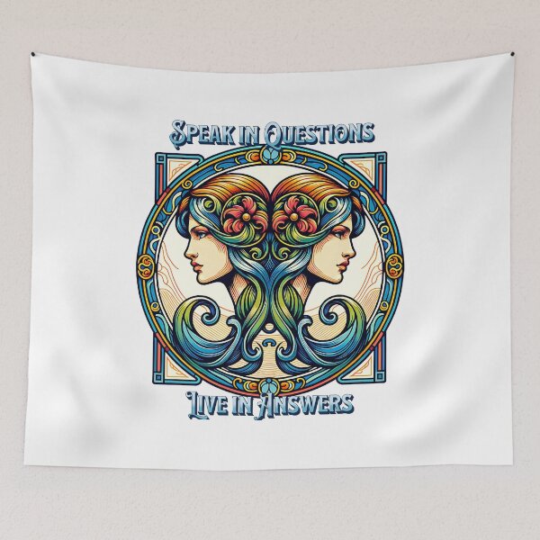 Item preview, Speak in Questions, Live in Answers – Gemini Zodiac Twins Art Nouveau Design designed and sold by NSB-Design.