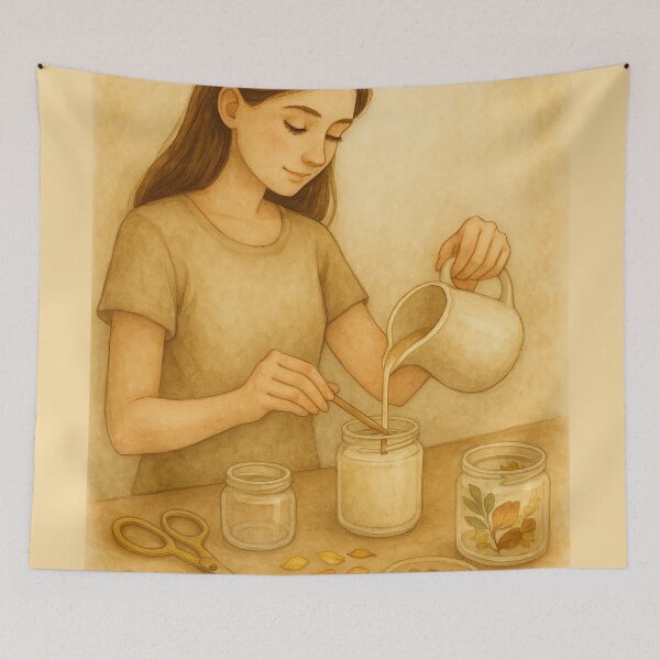 Item preview, Candle Making with Flowers Watercolor Illustration designed and sold by Lacritsa .