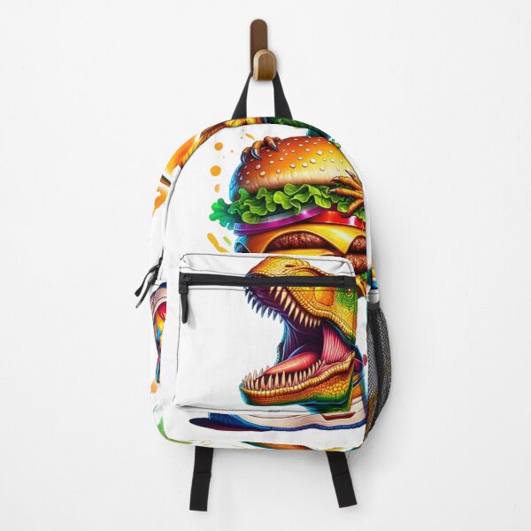 Item preview, T-rex with a huge burger wearing tennis shoes designed and sold by Quantum Ink Designs.
