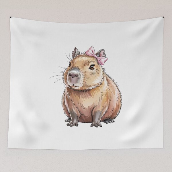 Item preview, Kawaii Capybara with Pink Bow Ribbon designed and sold by thebest-2studio.