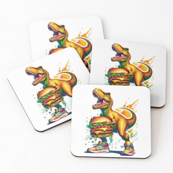 Artikelvorschau, T-Rex mit einem riesigen Burger in Tennisschuhen entworfen und verkauft von Quantum Ink Designs.