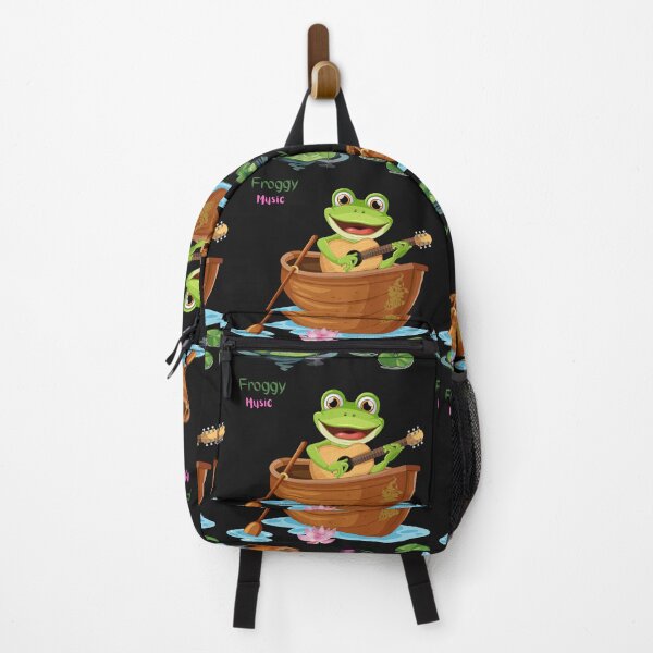 Item preview, Cheerful frog playing guitar in a wooden boat on a pond designed and sold by LaUnArt.