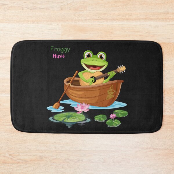 Item preview, Cheerful frog playing guitar in a wooden boat on a pond designed and sold by LaUnArt.