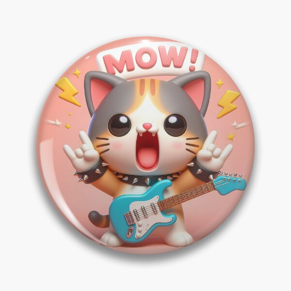 Artikelvorschau, Rockstar-Katze mit Gitarre, die „MOW!“ sagt. entworfen und verkauft von BlurBlurDesign.