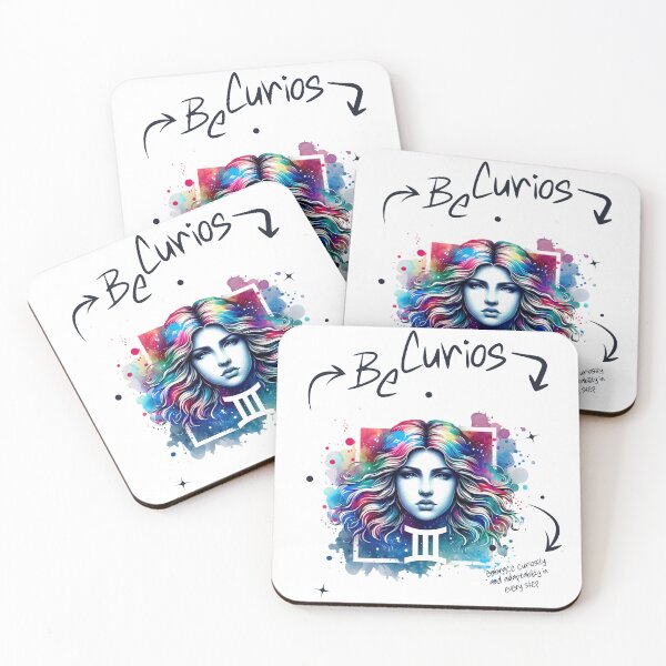 Item preview, Be Curious – Gemini Watercolor Portrait with Zodiac Symbol designed and sold by NSB-Design.