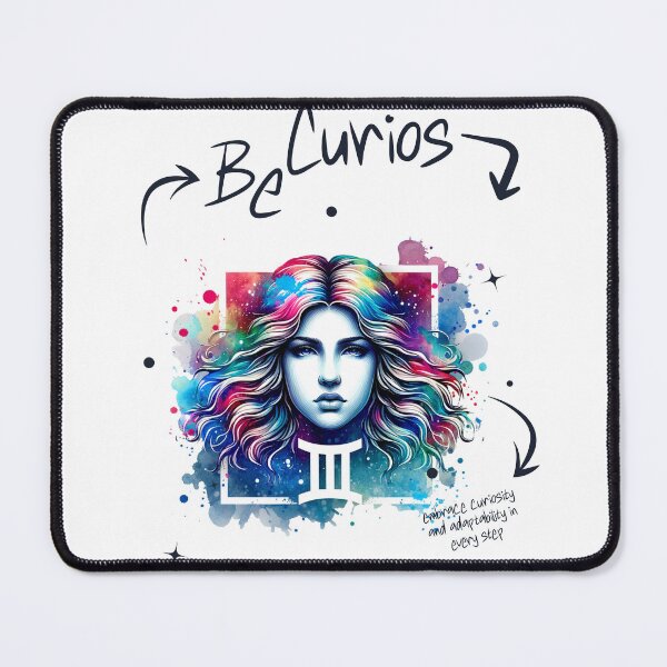 Item preview, Be Curious – Gemini Watercolor Portrait with Zodiac Symbol designed and sold by NSB-Design.