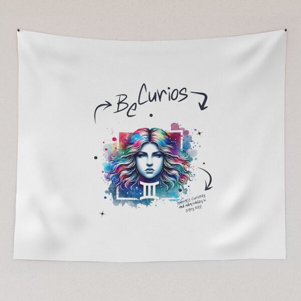 Item preview, Be Curious – Gemini Watercolor Portrait with Zodiac Symbol designed and sold by NSB-Design.