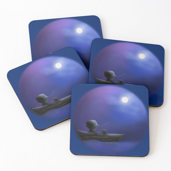 Item preview, A man and a cat fishing in a boat under moonlight illustration designed and sold by CuteLemon00.