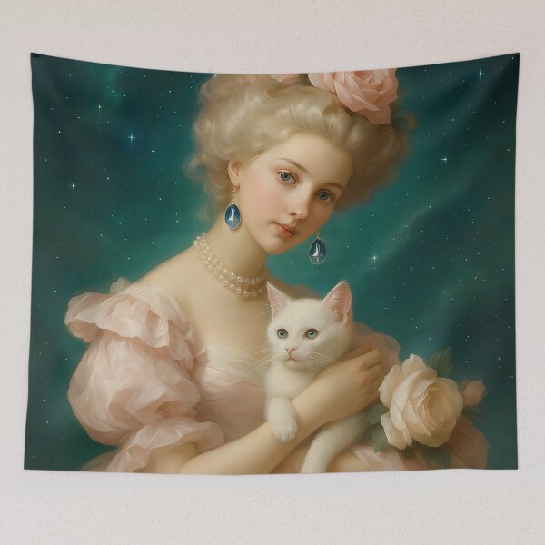 Item preview, Rococo Lady and the White Cat: Titan-Inspired Cosmic Earrings (Original Art by Dee & Zoey) designed and sold by DeenaDee.