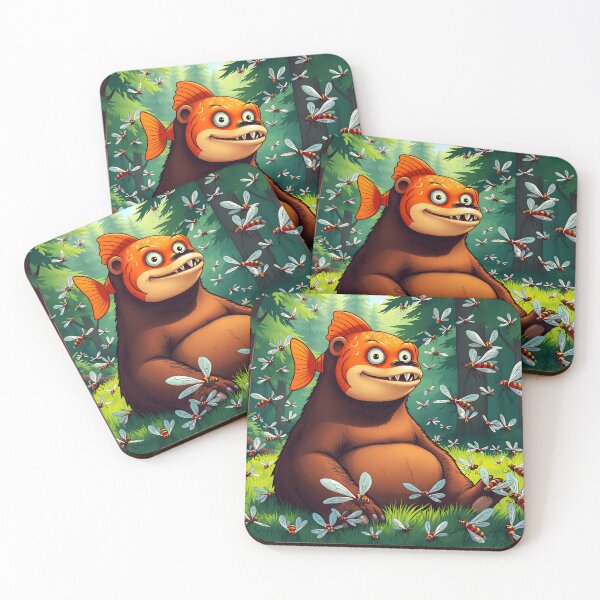 Item preview, Trippi Troppi Fish Bear Italian Brainrot cartoon character portraiture in forest surrounded by mosquitoes designed and sold by EmeraldeaArt.
