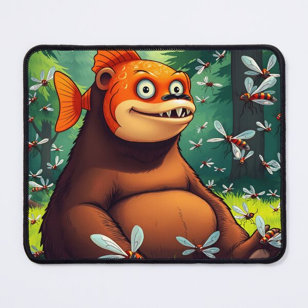 Item preview, Trippi Troppi Fish Bear Italian Brainrot cartoon character portraiture in forest surrounded by mosquitoes designed and sold by EmeraldeaArt.
