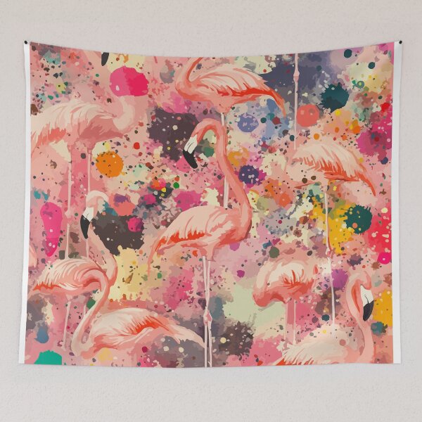 Item preview, Pink Flamingos - Vibrant Watercolor Painting with Splashes of Color designed and sold by Moss and Moon Studio.