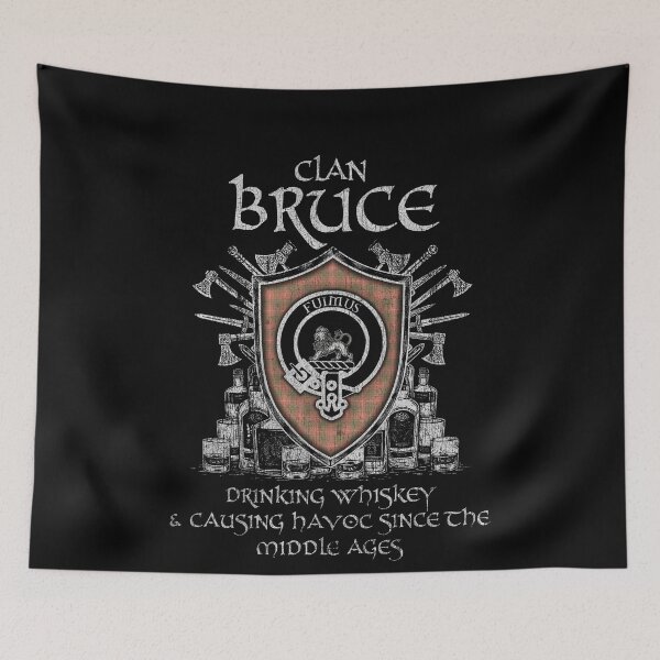 Item preview, Clan Bruce 2 drinking whiskey and causing havoc heritage crest tartan plaid designed and sold by Clan1093.