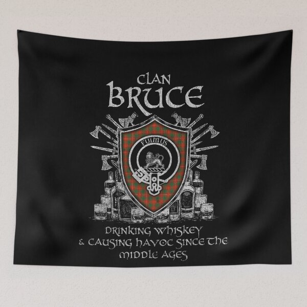 Item preview, Clan Bruce drinking whiskey and causing havoc heritage crest tartan plaid designed and sold by Clan1093.