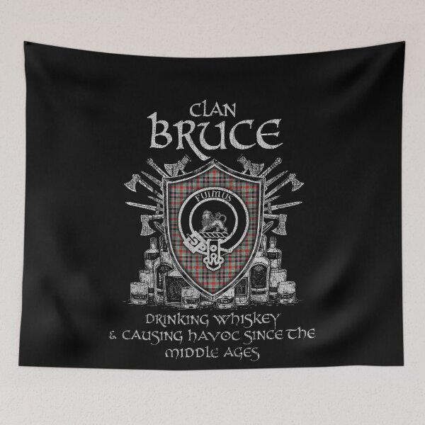Item preview, Clan Bruce of Kinnaird drinking whiskey and causing havoc heritage crest tartan plaid designed and sold by Clan1093.