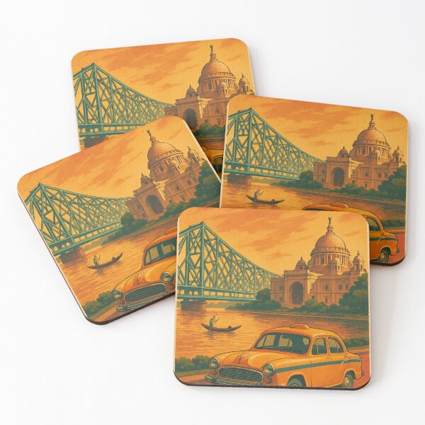 Item preview, Kolkata Iconic Landmarks – Howrah Bridge, Victoria Memorial & Yellow Taxi designed and sold by Places On Earth.