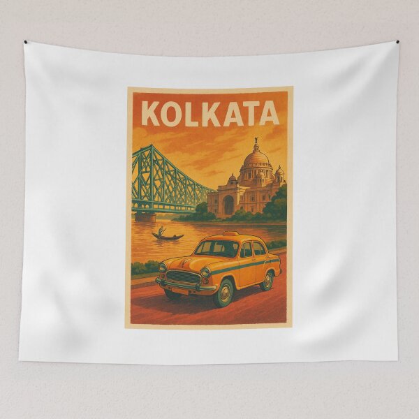 Item preview, Kolkata Iconic Landmarks – Howrah Bridge, Victoria Memorial & Yellow Taxi designed and sold by Places On Earth.