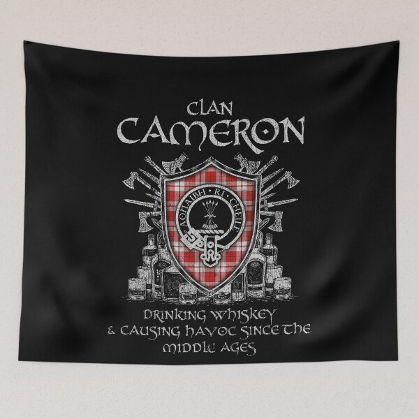 Item preview, Clan Cameron Hose drinking whiskey and causing havoc heritage crest tartan plaid designed and sold by Clan1093.