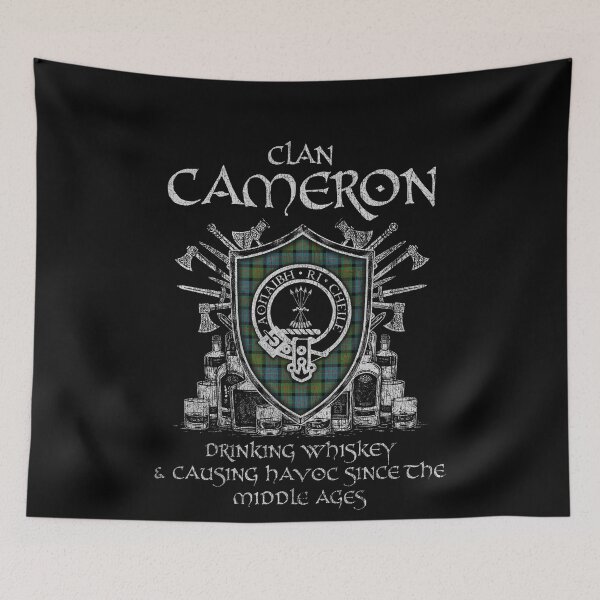 Item preview, Clan Cameron of Erracht drinking whiskey and causing havoc heritage crest tartan plaid designed and sold by Clan1093.