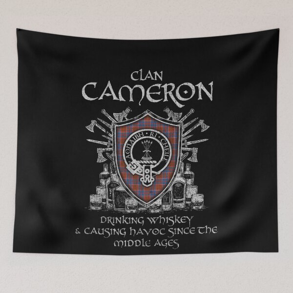 Item preview, Clan Cameron of Locheil drinking whiskey and causing havoc heritage crest tartan plaid designed and sold by Clan1093.