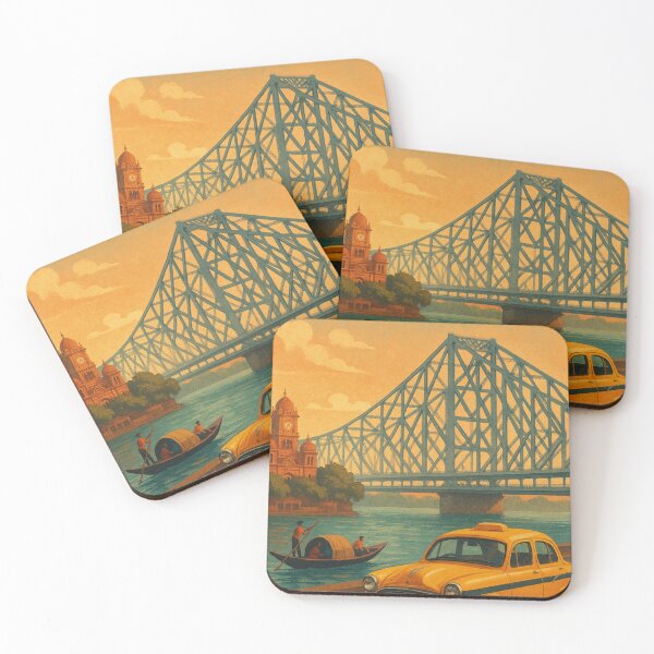 Item preview, Kolkata Landmarks – Howrah Bridge, Victoria Memorial & Yellow Taxi designed and sold by Places On Earth.