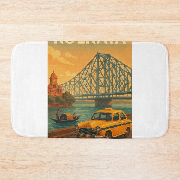 Item preview, Kolkata Landmarks – Howrah Bridge, Victoria Memorial & Yellow Taxi designed and sold by Places On Earth.