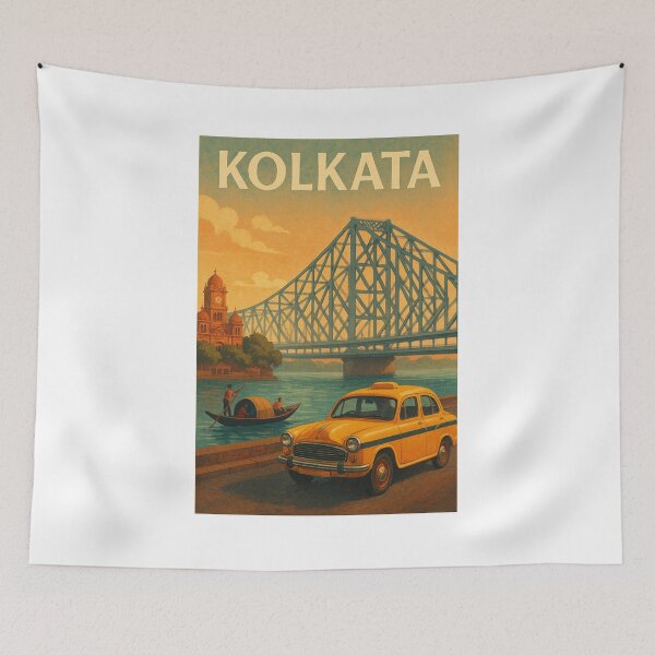 Item preview, Kolkata Landmarks – Howrah Bridge, Victoria Memorial & Yellow Taxi designed and sold by Places On Earth.