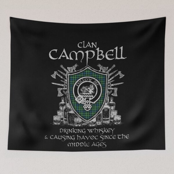 Item preview, Clan Campbell of Breadalbane drinking whiskey and causing havoc heritage crest tartan plaid designed and sold by Clan1093.