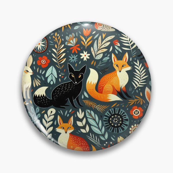 Item preview, Scandinavian Folk Art Foxes & Rabbits – Nordic Woodland Pattern with Black Fox by heidiannemorris designed and sold by FOLK ART FUSION by heidiannemorris.