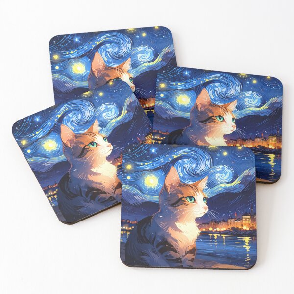 Item preview, Starry Night Cat A Van Gogh Inspired Digital Artwork designed and sold by Life is cat.