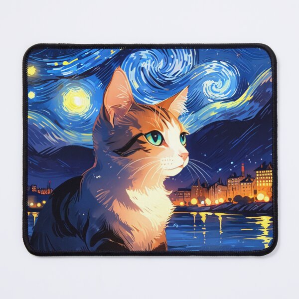 Item preview, Starry Night Cat A Van Gogh Inspired Digital Artwork designed and sold by Life is cat.