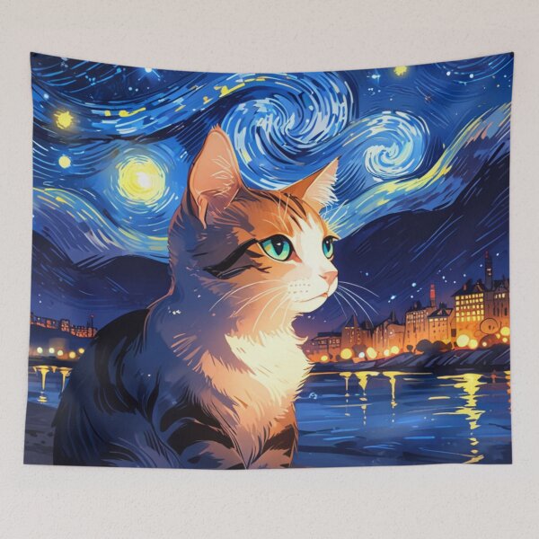 Item preview, Starry Night Cat A Van Gogh Inspired Digital Artwork designed and sold by Life is cat.