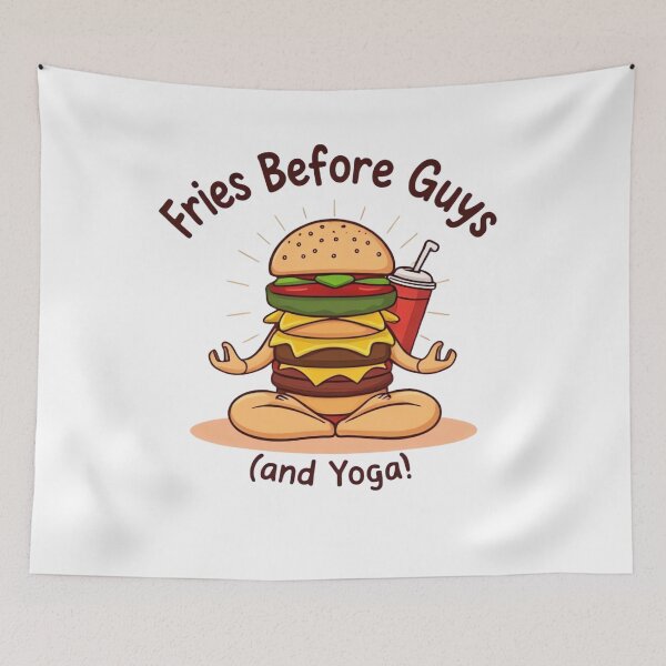 Item preview, Fries Before Guys (and Yoga!) – Funny Cartoon Yoga Art designed and sold by ARTReMi.