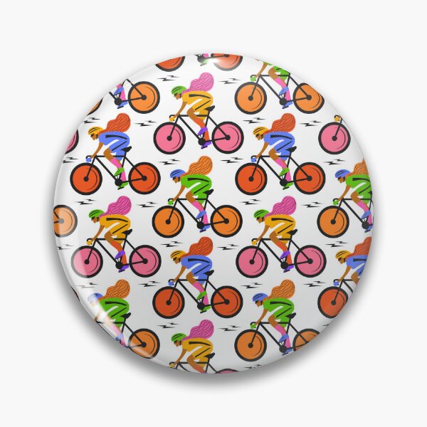 Item preview, Fun retro revival style neon rainbow bright and bold colors racing cyclist sportswoman pattern designed and sold by artgeige.